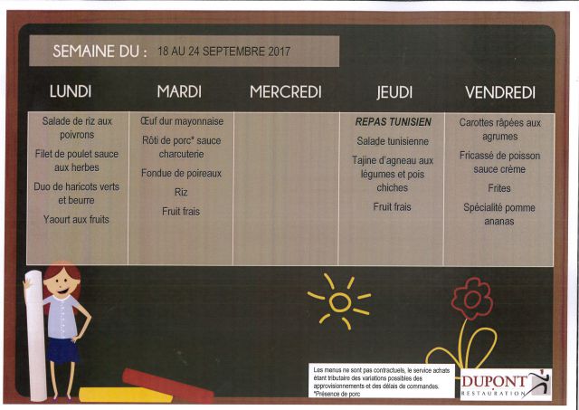 Menu cantine scolaire 