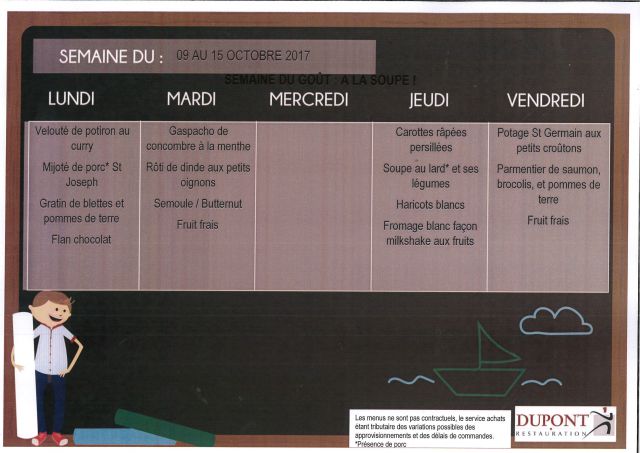 Menu cantine scolaire