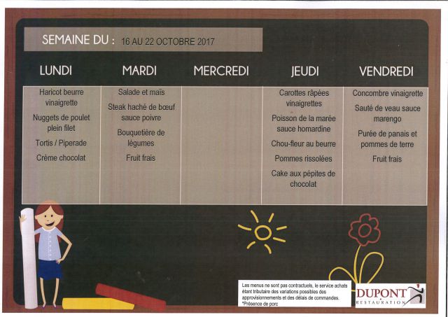 Menu cantine scolaire