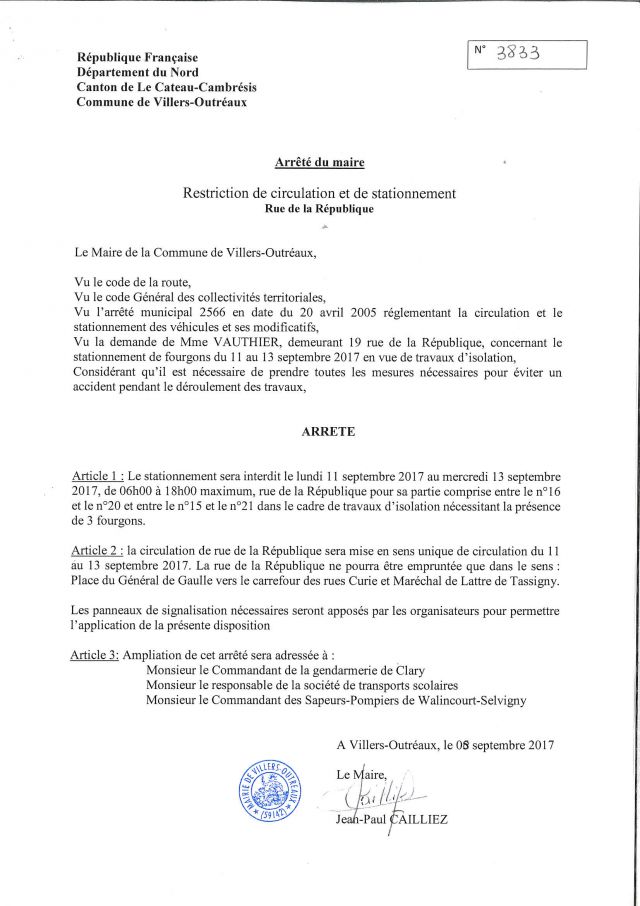Restriction de circulation et de stationnement